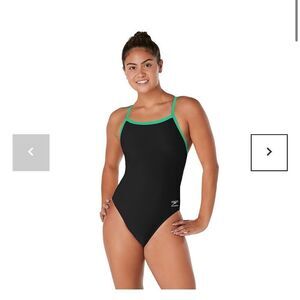 Women's Solid Flyback Training One Piece Black/ Green Endurance+ 14/40